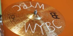 Photo of cymbal with WYBC written on it. From college radio station WYBCx. Photo: J. Waits